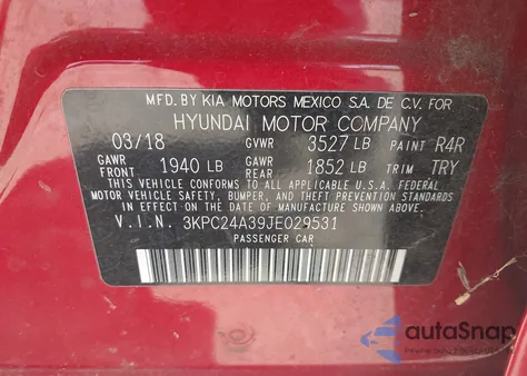 2018 Hyundai Accent Se из США, поврежденный, VIN 3KPC24A39JE029531